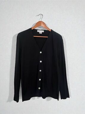 Bordado 100% Pima Cotton Black V-Neck Unique Button Detail Cardigan size L